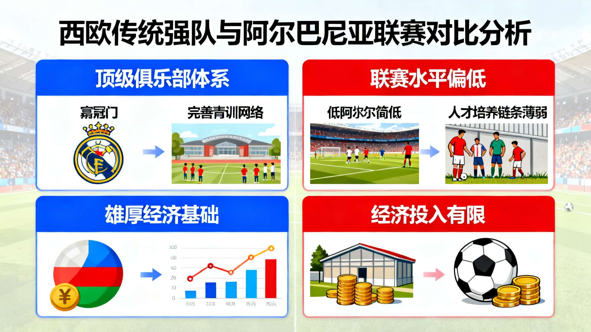 相较西欧传统强队的大投入——顶级俱乐部体系、完善青训网络，以及雄厚经济基础——阿